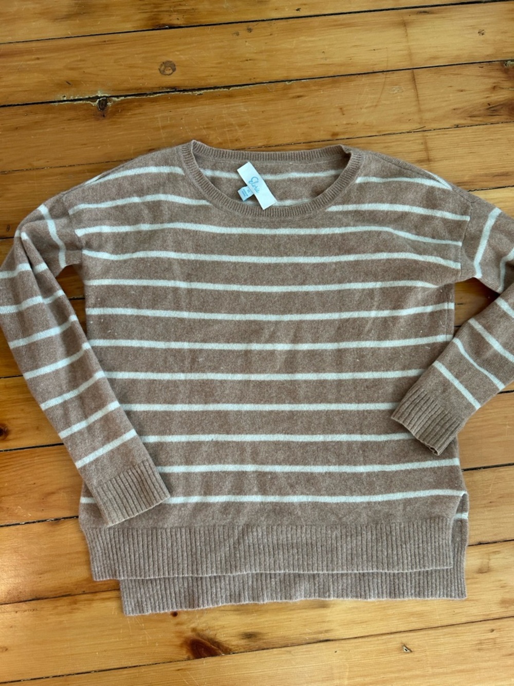 ☀️3/$25 Elorie cashmere sweater brown white striped xs